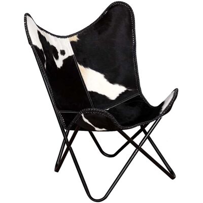 Maison Exclusive - Chaise Papillon Noir Et Blanc Cuir De Vache - Publicité Maison Exclusive - Chaise Papillon Noir Et Blanc Cuir De Vache - Publicité