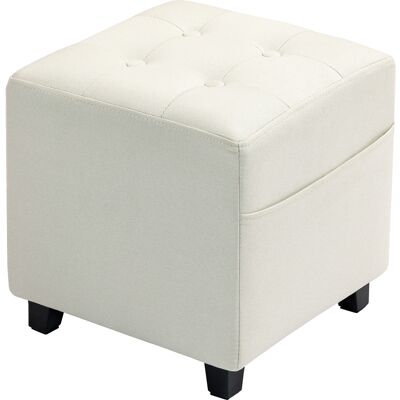 A MOON Repose Pied Salon, Ottoman, Siège Rembourré Capitonné En Tissu Aspect Lin Avec Poche Latérale, 35 X 35 X 35 Cm, Crème - Publicité A MOON Repose Pied Salon, Ottoman, Siège Rembourré Capitonné En Tissu Aspect Lin Avec Poche Latérale, 35 X 35 X 35 Cm, Crème - Publicité