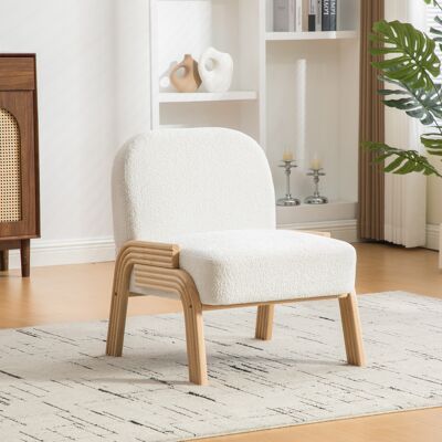 OEM Fauteuil Lounge Scandinave En Tissu Chiné Doux, Structure En Bois Massif Stable — Idéal Pour Salon Ou Chambre À Coucher, Couleur Ivoire - Publicité OEM Fauteuil Lounge Scandinave En Tissu Chiné Doux, Structure En Bois Massif Stable — Idéal Pour Salon Ou Chambre À Coucher, Couleur Ivoire - Publicité