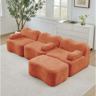BEAOK Canapé D’angle Modulaire 3 Places En Velours Orange Avec Ottoman, Assise Profonde, Sans Cadre - Publicité BEAOK Canapé D’angle Modulaire 3 Places En Velours Orange Avec Ottoman, Assise Profonde, Sans Cadre - Publicité