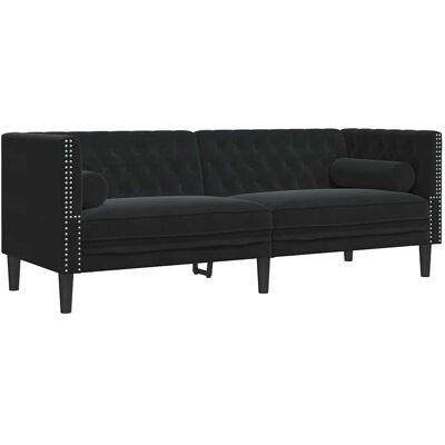 DESIGN IN Canapé Sofa Chesterfield Avec Traversins 3 Places Noir Velours - Publicité DESIGN IN Canapé Sofa Chesterfield Avec Traversins 3 Places Noir Velours - Publicité