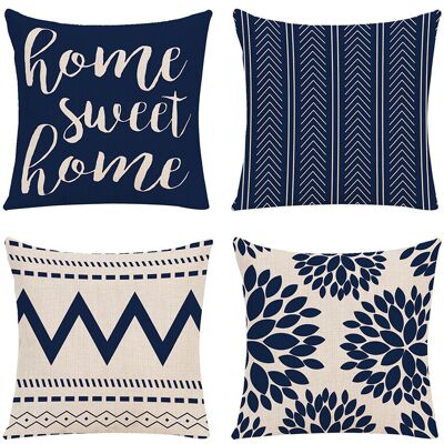 OEM Lot De 4 Housses De Coussin Décoratives Pour Canapé, Salon, Extérieur - 45 X 45 Cm - Bleu - Publicité OEM Lot De 4 Housses De Coussin Décoratives Pour Canapé, Salon, Extérieur - 45 X 45 Cm - Bleu - Publicité
