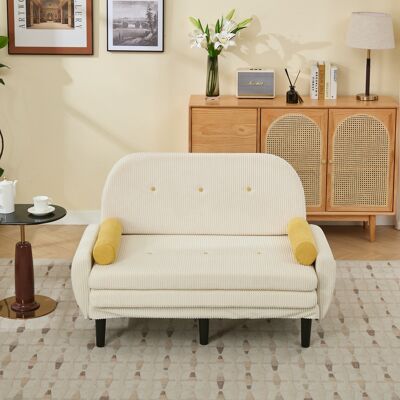 DREAMMESPACE Canapé Convertible 2 Places - 133.5x77x85cm - Fauteuil Inclinable Avec Espace De Rangement - En Velours Côtelé Beige - Publicité DREAMMESPACE Canapé Convertible 2 Places - 133.5x77x85cm - Fauteuil Inclinable Avec Espace De Rangement - En Velours Côtelé Beige - Publicité