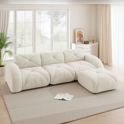 ALLAUVE Canapé Modulaire Angle Blanc, Fauteuil En L 3 Places Avec Repose-pieds, Base Antidérapante, Prêt À L’emploi, Ensemble Salon Sans Montage. Publicité ALLAUVE Canapé Modulaire Angle Blanc, Fauteuil En L 3 Places Avec Repose-pieds, Base Antidérapante, Prêt À L’emploi, Ensemble Salon Sans Montage. Publicité