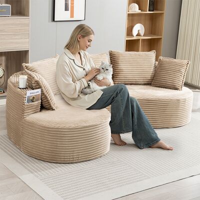 CHINGNIMON Canapé Courbé 3 Places 250x152x82 Cm En Velours Côtelé Kaki Avec 2 Porte-gobelets, Poches Latérales Et Coussins - Publicité CHINGNIMON Canapé Courbé 3 Places 250x152x82 Cm En Velours Côtelé Kaki Avec 2 Porte-gobelets, Poches Latérales Et Coussins - Publicité