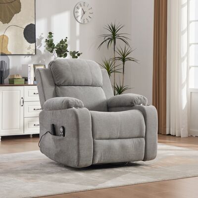 ACKERMAN Fauteuil Relax Électrique Pivotant 360° Avec Massage Électrique Et Chauffage, Dossier Et Repose-pieds Réglables Ainsi Que Poches Latérales De Rangement Et Porte-gobelet, Gris - Publicité ACKERMAN Fauteuil Relax Électrique Pivotant 360° Avec Massage Électrique Et Chauffage, Dossier Et Repose-pieds Réglables Ainsi Que Poches Latérales De Rangement Et Porte-gobelet, Gris - Publicité