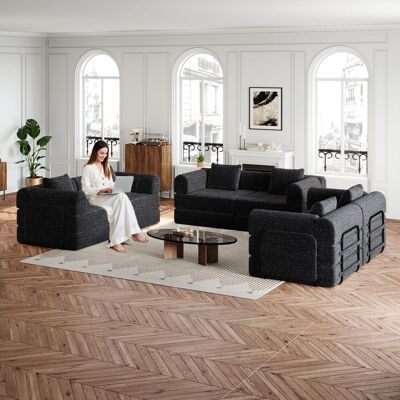 ACKERMAN Canapé-lit 2 En 1 En Chenille Avec Compartiment De Rangement Dans L'Accoudoir, Trois Cadres Métalliques Et De Multiples Options De Configuration. Publicité ACKERMAN Canapé-lit 2 En 1 En Chenille Avec Compartiment De Rangement Dans L'Accoudoir, Trois Cadres Métalliques Et De Multiples Options De Configuration. Publicité
