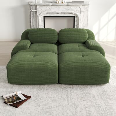 LEMONBEST Canapé D'Angle Modulable 208x178x75 Cm , Avec Accoudoirs Incurvés, 2 Tabouret Mousse Haute Élasticité, Sans Montage, Velours Côtelé, Vert - Publicité LEMONBEST Canapé D'Angle Modulable 208x178x75 Cm , Avec Accoudoirs Incurvés, 2 Tabouret Mousse Haute Élasticité, Sans Montage, Velours Côtelé, Vert - Publicité