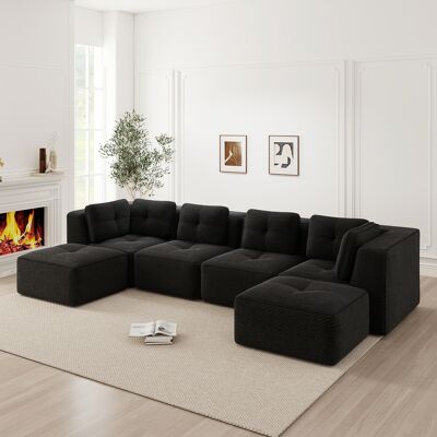 ACKERMAN Canapé De Salon Modulaire Sans Ossature, Canapé D'Angle Modulaire, Canapé En U Avec Pouf, Canapé-lit Profond, Design Antidérapant, Pas De Montage Requis, Noir - Publicité ACKERMAN Canapé De Salon Modulaire Sans Ossature, Canapé D'Angle Modulaire, Canapé En U Avec Pouf, Canapé-lit Profond, Design Antidérapant, Pas De Montage Requis, Noir - Publicité