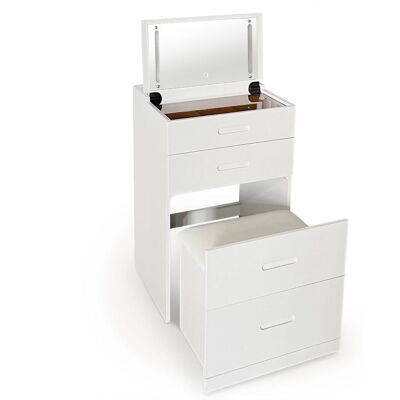 MENZZO Coiffeuse Compacte 48cm Avec Miroir Led, Tiroir Et Pouf Intégré Germina Blanc - Publicité MENZZO Coiffeuse Compacte 48cm Avec Miroir Led, Tiroir Et Pouf Intégré Germina Blanc - Publicité