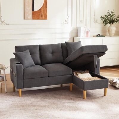 OEM Ce Canapé D'Angle Moderne Trois Places Comprend Une Méridienne, Un Espace De Rangement, Un Porte-gobelet Intégré Et Deux Coussins. Il Convient Aux Salons, Bureaux, - Publicité OEM Ce Canapé D'Angle Moderne Trois Places Comprend Une Méridienne, Un Espace De Rangement, Un Porte-gobelet Intégré Et Deux Coussins. Il Convient Aux Salons, Bureaux, - Publicité