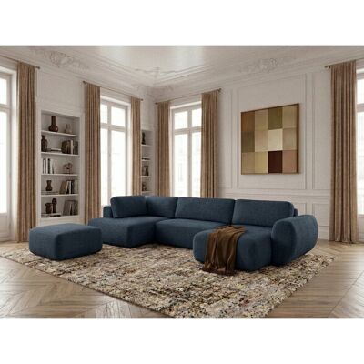 Bobochic - Canapé Panoramique Convertible Coffre Denise Tissu Texturé Avec Pouf Angle Droit Bleu Foncé - Publicité Bobochic - Canapé Panoramique Convertible Coffre Denise Tissu Texturé Avec Pouf Angle Droit Bleu Foncé - Publicité