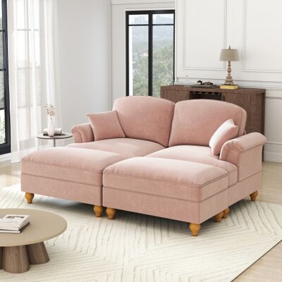 XISRENS Canapé Modulable Classique 2 Places En Chenille Avec Accoudoirs En Forme D'Entonnoir, Ceinture À Volants Amovible, Pieds Fuselés Et Pouf Amovible – Canapé Moelleux Et Profond Pour Le Salon, Rose Wl - Publicité XISRENS Canapé Modulable Classique 2 Places En Chenille Avec Accoudoirs En Forme D'Entonnoir, Ceinture À Volants Amovible, Pieds Fuselés Et Pouf Amovible – Canapé Moelleux Et Profond Pour Le Salon, Rose Wl - Publicité