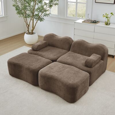 ACKERMAN Canapé Modulaire 2 Places Avec 2 Poufs, Canapé Sans Ossature En Mousse Haute Densité 32d, Coussin D'Accoudoir Amovible, Pour Salon Et Appartement, Design Antidérapant, Marron - Publicité ACKERMAN Canapé Modulaire 2 Places Avec 2 Poufs, Canapé Sans Ossature En Mousse Haute Densité 32d, Coussin D'Accoudoir Amovible, Pour Salon Et Appartement, Design Antidérapant, Marron - Publicité