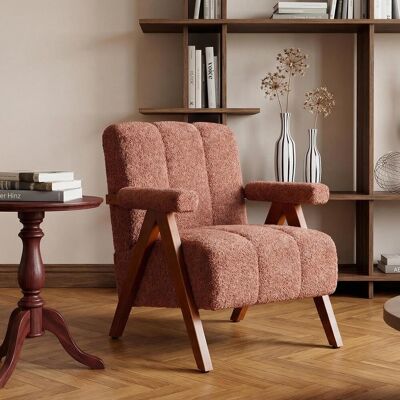 OEM Fauteuil Bouclé À Structure En Bois, Pour Salon Ou Chambre, Rouge Rouille - Publicité OEM Fauteuil Bouclé À Structure En Bois, Pour Salon Ou Chambre, Rouge Rouille - Publicité
