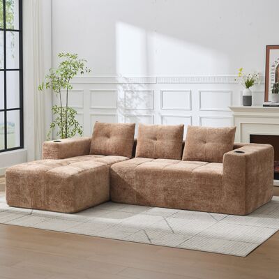 LEMONBEST Canapé D’angle En L 258 Cm Avec 3 Coussins - Assise À Ressorts - Sofa Confortable Pour Salon Et Appartement - Brun Clair - Publicité LEMONBEST Canapé D’angle En L 258 Cm Avec 3 Coussins - Assise À Ressorts - Sofa Confortable Pour Salon Et Appartement - Brun Clair - Publicité
