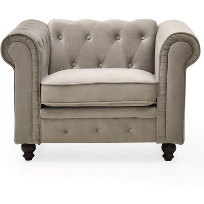 MENZZO Grand Fauteuil Chesterfield Velours Taupe - Publicité MENZZO Grand Fauteuil Chesterfield Velours Taupe - Publicité