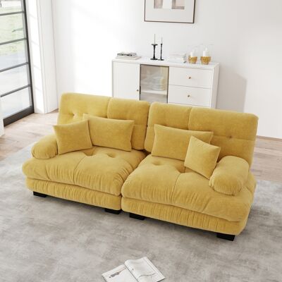 LEMONBEST Canapé 2 Places Effet Nuage, Canapé Salon Confortable Avec 4 Coussins - Assise Profonde - Structure Bois Massif - Chenille Jaune - Publicité LEMONBEST Canapé 2 Places Effet Nuage, Canapé Salon Confortable Avec 4 Coussins - Assise Profonde - Structure Bois Massif - Chenille Jaune - Publicité