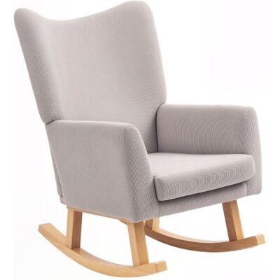 WISHDOR Fauteuil À Bascule Rétro En Velours Côtelé Et Bois D'Hévéa, Dossier Haut, Accoudoirs, Gris Clair - Publicité WISHDOR Fauteuil À Bascule Rétro En Velours Côtelé Et Bois D'Hévéa, Dossier Haut, Accoudoirs, Gris Clair - Publicité
