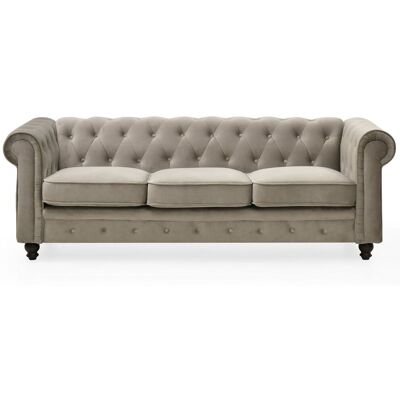 MENZZO Grand Canapé 3 Places Chesterfield Velours Taupe - Publicité MENZZO Grand Canapé 3 Places Chesterfield Velours Taupe - Publicité