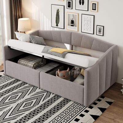 OEM Canapé-lit Rembourré 90x200cm, Avec Suspension Hydraulique, Sommier À Lattes Et Accoudoirs, Motif Rayé Classique, Lit Une Place Multifonctionnel, Revêtement En Velours Doux Au Toucher, Gris Clair, ... Publicité OEM Canapé-lit Rembourré 90x200cm, Avec Suspension Hydraulique, Sommier À Lattes Et Accoudoirs, Motif Rayé Classique, Lit Une Place Multifonctionnel, Revêtement En Velours Doux Au Toucher, Gris Clair, ... Publicité