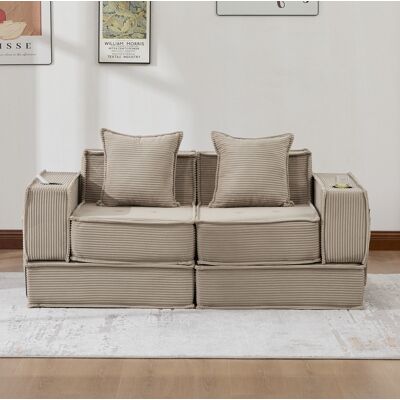 BEAOK Canapé 2 Places En Velours Côtelé Kaki 162x78x66 Cm Avec Coussins Et Rangement Latéral - Publicité BEAOK Canapé 2 Places En Velours Côtelé Kaki 162x78x66 Cm Avec Coussins Et Rangement Latéral - Publicité