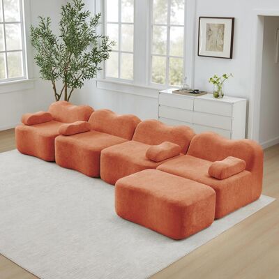 OEM Ce Canapé D'Angle Modulable Quatre Places Sans Structure Est Livré Avec Un Repose-pieds. Son Design Ondulé, Son Rembourrage En Mousse Haute Densité 32d, - Publicité OEM Ce Canapé D'Angle Modulable Quatre Places Sans Structure Est Livré Avec Un Repose-pieds. Son Design Ondulé, Son Rembourrage En Mousse Haute Densité 32d, - Publicité