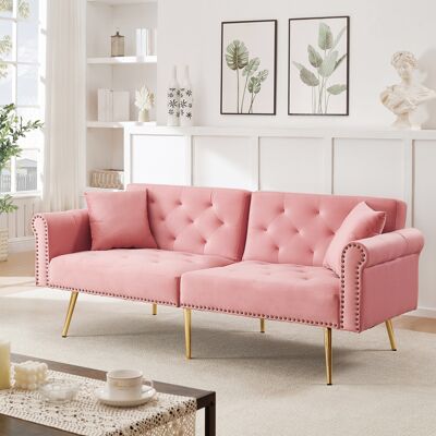 BEAOK Canapé Convertible 2 Places En Velours Rose, Dossier Réglable 3 Positions, Couchage 147x85 Cm - Publicité BEAOK Canapé Convertible 2 Places En Velours Rose, Dossier Réglable 3 Positions, Couchage 147x85 Cm - Publicité