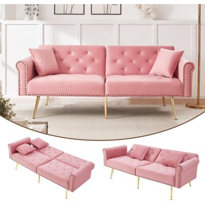 OEM Canapé-lit Deux Places Moderne – Revêtu De Velours, Avec Dossier Inclinable En Trois Positions Et Pieds En Métal Doré. Ce Canapé Élégant Se Transforme En Couchage : Peu Encombrant Et Résistant, - Publicité OEM Canapé-lit Deux Places Moderne – Revêtu De Velours, Avec Dossier Inclinable En Trois Positions Et Pieds En Métal Doré. Ce Canapé Élégant Se Transforme En Couchage : Peu Encombrant Et Résistant, - Publicité