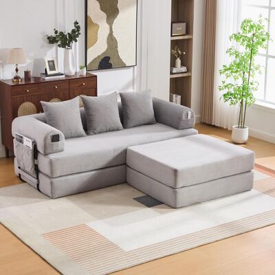 OEM Canapé-lit Modulable En Velours Côtelé Avec Pouf, Structure Métallique Robuste, Poche Latérale Et 3 Coussins Confortables – Rembourrage Extra Épais Pour Un Confort Accru, Combinable À Volonté Et Polyv - Publicité OEM Canapé-lit Modulable En Velours Côtelé Avec Pouf, Structure Métallique Robuste, Poche Latérale Et 3 Coussins Confortables – Rembourrage Extra Épais Pour Un Confort Accru, Combinable À Volonté Et Polyv - Publicité