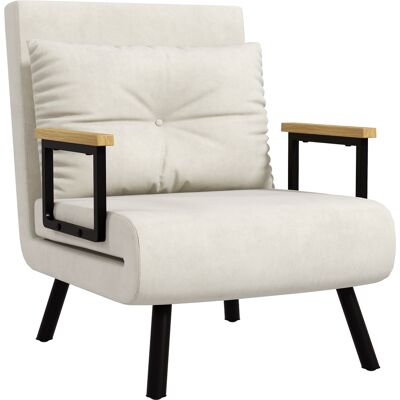 ARRIGONI Fauteuil Convertible 4 En 1 Lit 1 Place Dossier 5 Positions, Accoudoirs En Bois Et Coussin, Tissu Effet Velours, Crème - Publicité ARRIGONI Fauteuil Convertible 4 En 1 Lit 1 Place Dossier 5 Positions, Accoudoirs En Bois Et Coussin, Tissu Effet Velours, Crème - Publicité