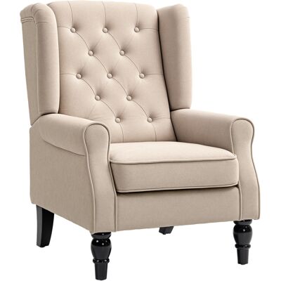OEM Fauteuil De Salon Capitonné Avec Assise Large Pieds En Bois Style Classique Grand Confort 74 X 87 X 102 Cm Beige - Publicité OEM Fauteuil De Salon Capitonné Avec Assise Large Pieds En Bois Style Classique Grand Confort 74 X 87 X 102 Cm Beige - Publicité