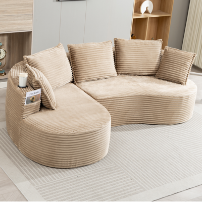BEAOK Canapé En Velours Côtelé Kaki 250x152x82 Cm Avec Porte-gobelets Et Poches Latérales - Publicité BEAOK Canapé En Velours Côtelé Kaki 250x152x82 Cm Avec Porte-gobelets Et Poches Latérales - Publicité