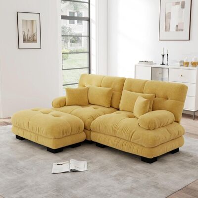 OEM Canapé D'Angle Cloud Pour Salon, Canapé Deux Places En Chenille Avec 2 Coussins Lombaires Et 2 Coussins Décoratifs, Canapé Capitonné Avec Larges Accoudoirs Et Pouf, Jaune - Publicité OEM Canapé D'Angle Cloud Pour Salon, Canapé Deux Places En Chenille Avec 2 Coussins Lombaires Et 2 Coussins Décoratifs, Canapé Capitonné Avec Larges Accoudoirs Et Pouf, Jaune - Publicité