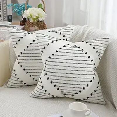 OEM Lot De 2 Housses De Coussin Boho, Noir Et Crème, 18x18 Pouces, Style Fermier, Décor Pour Canapé, Salon, Chambre - Publicité OEM Lot De 2 Housses De Coussin Boho, Noir Et Crème, 18x18 Pouces, Style Fermier, Décor Pour Canapé, Salon, Chambre - Publicité