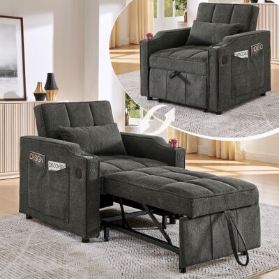XISRENS Fauteuil Convertible 3 En 1 Avec Port Usb/type-c, Canapé-lit (190 Cm) Avec Porte-gobelet En Inox, Fonction Lit Et Dossier Inclinable 3 Positions, Poches Latérales. Idéal Pour Les Petits Espaces Et Les - Publicité XISRENS Fauteuil Convertible 3 En 1 Avec Port Usb/type-c, Canapé-lit (190 Cm) Avec Porte-gobelet En Inox, Fonction Lit Et Dossier Inclinable 3 Positions, Poches Latérales. Idéal Pour Les Petits Espaces Et Les - Publicité