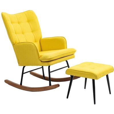 OEM Fauteuil À Bascule Avec Repose-pieds, Design Scandinave, Bois De Hêtre, Matelassé, 64 Cm X 89 Cm X 90 Cm, Jaune - Publicité OEM Fauteuil À Bascule Avec Repose-pieds, Design Scandinave, Bois De Hêtre, Matelassé, 64 Cm X 89 Cm X 90 Cm, Jaune - Publicité