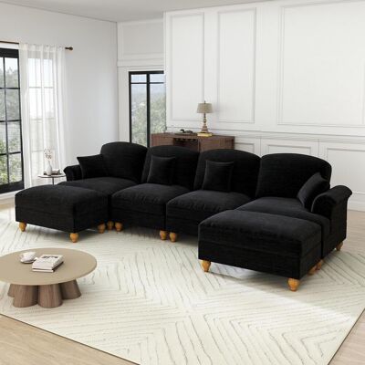 OEM Le Canapé Soft Cloud, Un Canapé Classique Modulaire En Chenille À Quatre Places En Forme De U, Avec Ses Accoudoirs En Forme D'Entonnoir, Son Ourlet Plissé Amovible, - Publicité OEM Le Canapé Soft Cloud, Un Canapé Classique Modulaire En Chenille À Quatre Places En Forme De U, Avec Ses Accoudoirs En Forme D'Entonnoir, Son Ourlet Plissé Amovible, - Publicité