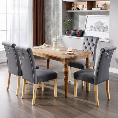 DEVOKO Lot De 4 Fauteuils Velours Gris, Pieds Chêne, Boutons Et Chromé, Pour Chambre, Cuisine Et Salon - Publicité DEVOKO Lot De 4 Fauteuils Velours Gris, Pieds Chêne, Boutons Et Chromé, Pour Chambre, Cuisine Et Salon - Publicité