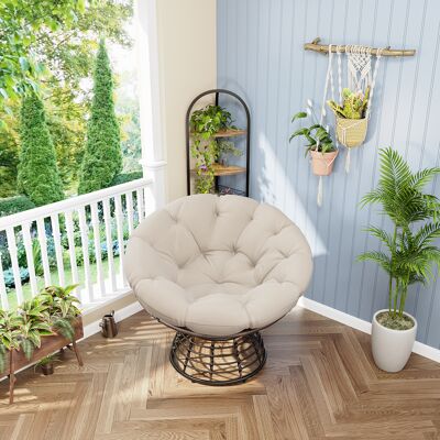 ALLAUVE Fauteuil Rotin Papasan 360° Tournant, Cadre Marron Et Coussin Beige Épais Moelleux, Ergonomique Pour Intérieur Extérieur, Salon Chambre Coin Lecture - Publicité ALLAUVE Fauteuil Rotin Papasan 360° Tournant, Cadre Marron Et Coussin Beige Épais Moelleux, Ergonomique Pour Intérieur Extérieur, Salon Chambre Coin Lecture - Publicité