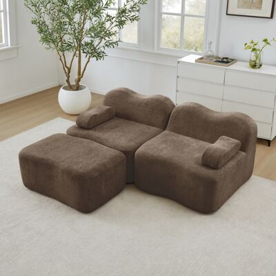 ACKERMAN Canapé Sans Ossature Modulaire En L 2 Places Avec 1 Pouf, Forme Ondulée, Coussin D'Accoudoir Amovible, Pour Salon Et Appartement, Aucun Montage Requis, Marron - Publicité ACKERMAN Canapé Sans Ossature Modulaire En L 2 Places Avec 1 Pouf, Forme Ondulée, Coussin D'Accoudoir Amovible, Pour Salon Et Appartement, Aucun Montage Requis, Marron - Publicité