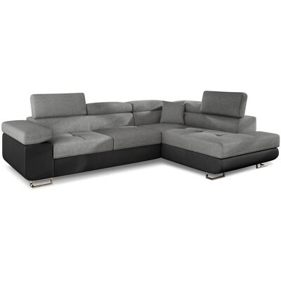 MENZZO Canapé D'Angle Convertible Antoni Avec Têtières Relevables Simili Noir Et Tissu Gris Foncé - Publicité MENZZO Canapé D'Angle Convertible Antoni Avec Têtières Relevables Simili Noir Et Tissu Gris Foncé - Publicité