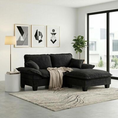 OEM Canapé D'Angle Modulable, Modèle Cloud Au Design Voilier, Comprenant 1 Pouf Amovible Et 2 Coussins Moelleux, Revêtement Chenille Confortable Pour Salons Et Appartements, Noir - Publicité OEM Canapé D'Angle Modulable, Modèle Cloud Au Design Voilier, Comprenant 1 Pouf Amovible Et 2 Coussins Moelleux, Revêtement Chenille Confortable Pour Salons Et Appartements, Noir - Publicité