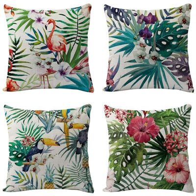 ENLENK Lot De 4 Housses De Coussin Décoratives Motif Plantes Oiseaux Tropicaux Decoration Pour Canapé Chambre Salon Patio,4545cm - Publicité ENLENK Lot De 4 Housses De Coussin Décoratives Motif Plantes Oiseaux Tropicaux Decoration Pour Canapé Chambre Salon Patio,4545cm - Publicité