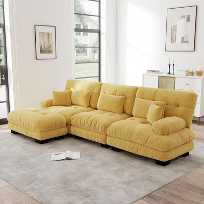 OEM Canapé D'Angle Modulable Luxueux - Canapé Nuage Surdimensionné En Forme De L Pour Salon, Canapé-lit Profond Avec Pouf, Chenille, Jaune - Publicité OEM Canapé D'Angle Modulable Luxueux - Canapé Nuage Surdimensionné En Forme De L Pour Salon, Canapé-lit Profond Avec Pouf, Chenille, Jaune - Publicité