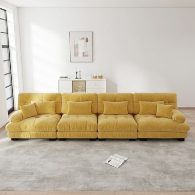 ARRIGONI Canapé D’angle Modulaire 4 Places À Assise Profonde, Canapé-lit En Chenille Confortablement Rembourré Pour Salon, Appartement, Studio Et Bureau, Jaune - Publicité ARRIGONI Canapé D’angle Modulaire 4 Places À Assise Profonde, Canapé-lit En Chenille Confortablement Rembourré Pour Salon, Appartement, Studio Et Bureau, Jaune - Publicité