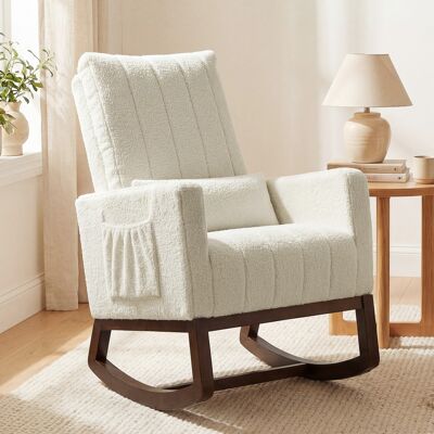 OEM Fauteuil À Bascule. Rocking Chair En Flanelle Neige Rembourré. Coussin Lombaire. Dossier Haut. Poches Latérales. Crème - Publicité OEM Fauteuil À Bascule. Rocking Chair En Flanelle Neige Rembourré. Coussin Lombaire. Dossier Haut. Poches Latérales. Crème - Publicité