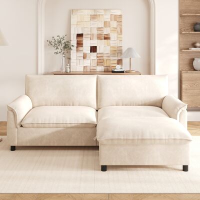 LEMONBEST Canapé D’angle Modulable Cloud Beige 216x77x82 Cm Avec Pouf Mobile, Assise Profonde Et Dossier Haut - Publicité LEMONBEST Canapé D’angle Modulable Cloud Beige 216x77x82 Cm Avec Pouf Mobile, Assise Profonde Et Dossier Haut - Publicité
