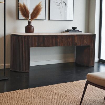 ACKERMAN Banc Cannelé Velours Mocha En Bois Massif, Brun Foncé - Publicité ACKERMAN Banc Cannelé Velours Mocha En Bois Massif, Brun Foncé - Publicité