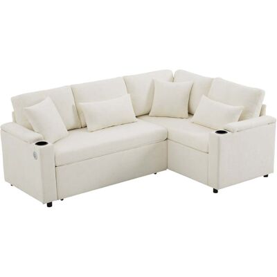 CHITA Canapé D'Angle Convertible, Avec Espace De Rangement, Port De Chargement Usb, 4 Coussins, En Tissu Chenille, Beige - Publicité CHITA Canapé D'Angle Convertible, Avec Espace De Rangement, Port De Chargement Usb, 4 Coussins, En Tissu Chenille, Beige - Publicité